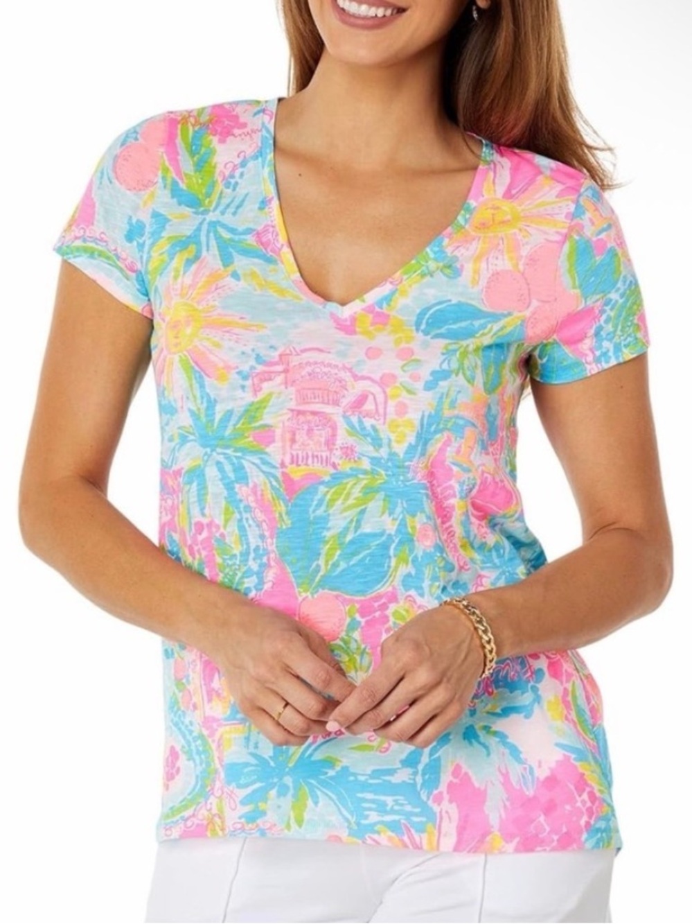 Lilly Pulitzer Womn XXS Multi Sunshine State Of Mind Florida Etta V-Neck Top NWT